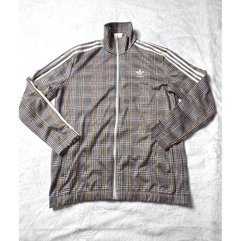 adidas Originals Mens XL Tartan Plaid Track Jacket Yellow Black Full Zip ED6135